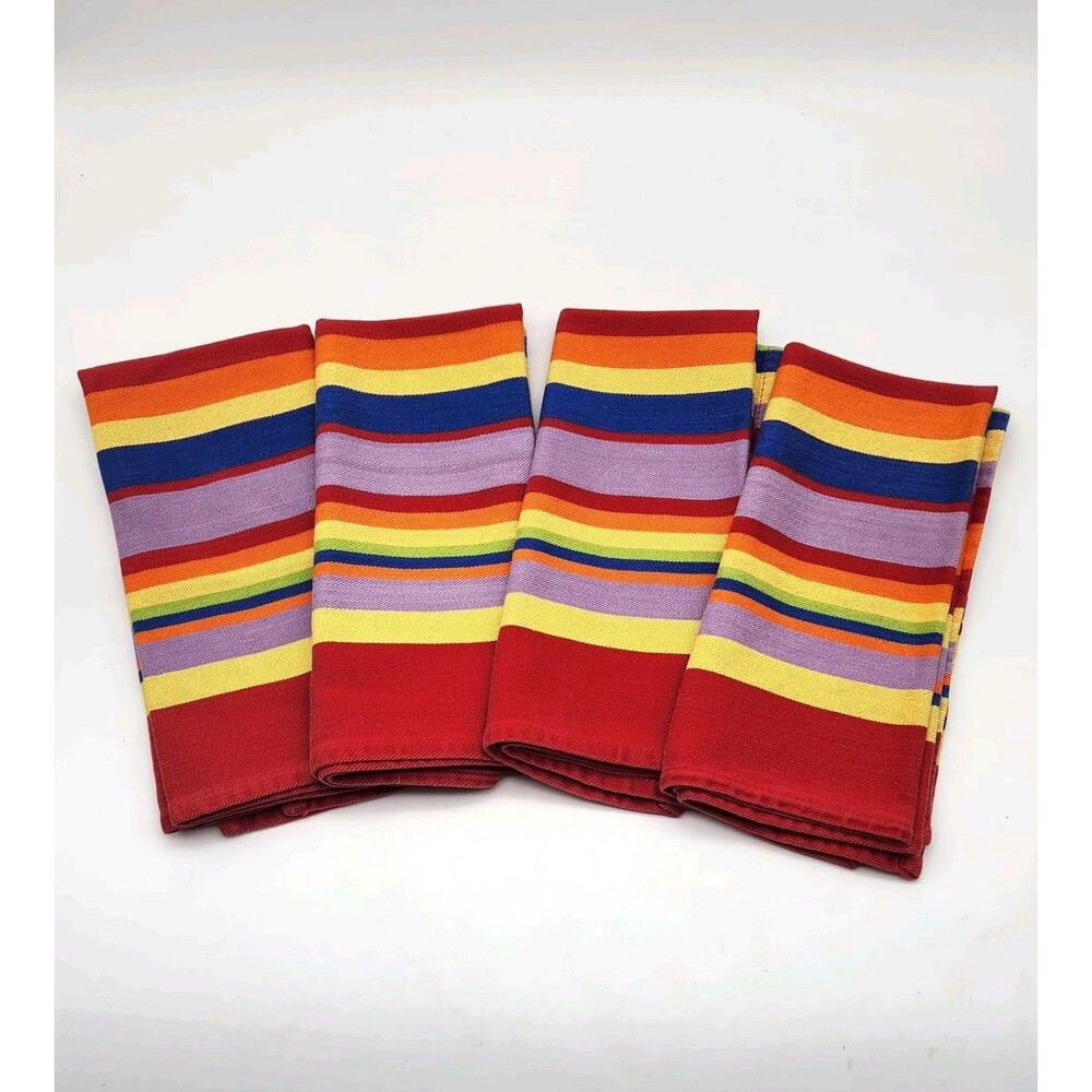 Set of 4 Vintage Dansk Antigua Napkins Multicolor Striped Fiesta Rainbow Cotton